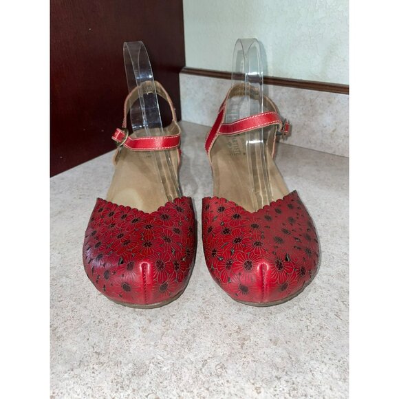 L’Artiste Spring Step Livvy Mary Jane - Leather Cutout Slingback Floral Red Size - Picture 4 of 8